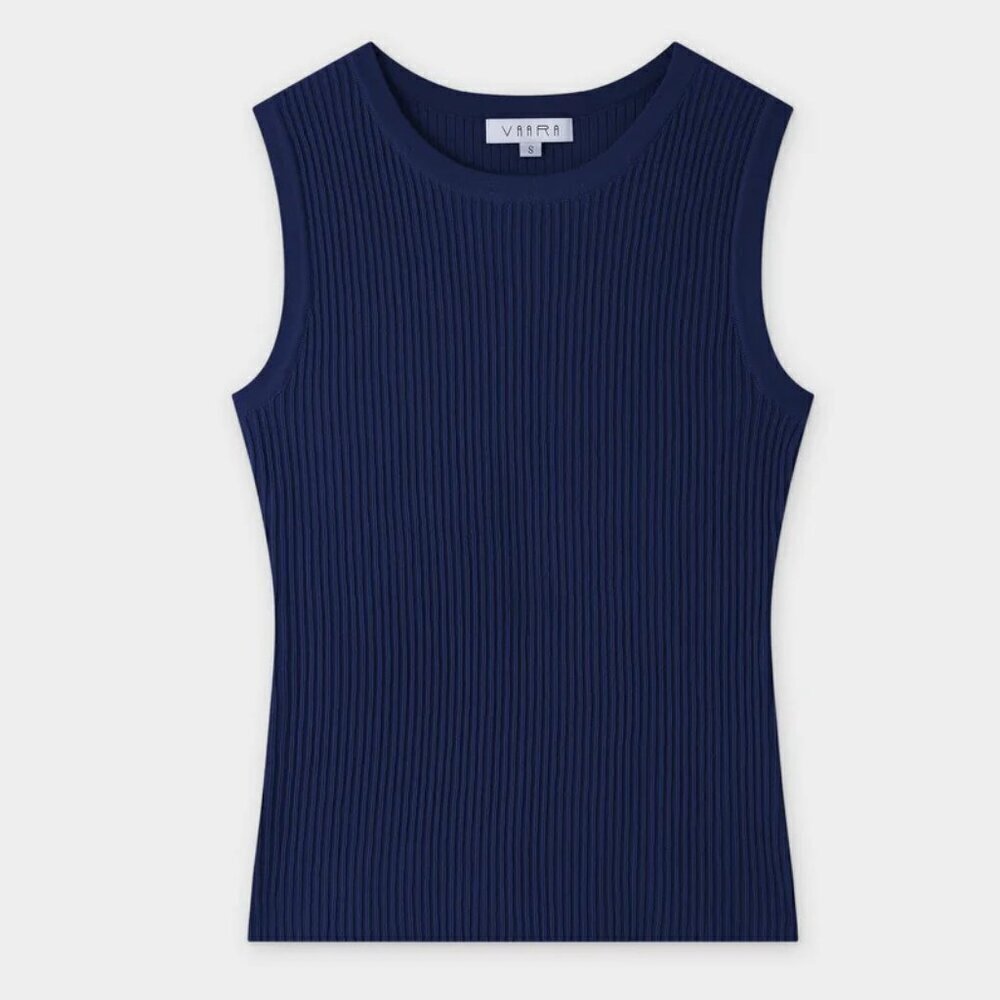 Vaara Sleeveless Ribbed Crew Tank Navy Blue XS